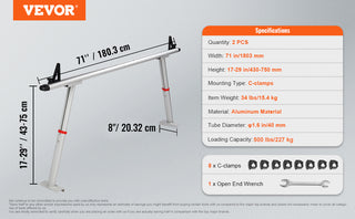 Truck Rack, 800 lbs Capacity, 19-34in Adjustable Height, Aluminum Ladder Rack for Truck with 8 Non-Drilling C-clamps