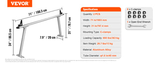 Truck Rack, 800 lbs Capacity, 71"x31" Aluminum Ladder Rack for Truck with 8 Non-Drilling C-clamps, Heavy Duty Truck Bed