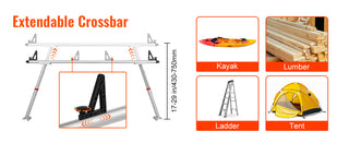 Truck Rack, 800 lbs Capacity, 19-34in Adjustable Height, Aluminum Ladder Rack for Truck with 8 Non-Drilling C-clamps