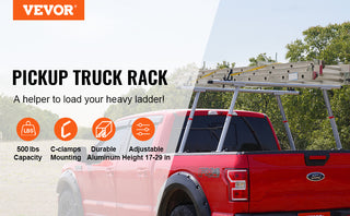 Truck Rack, 800 lbs Capacity, 19-34in Adjustable Height, Aluminum Ladder Rack for Truck with 8 Non-Drilling C-clamps