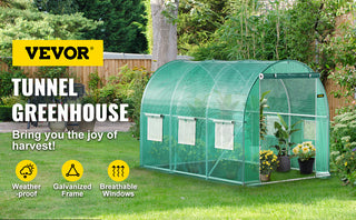 Walk-in Tunnel Greenhouse,Portable Plant Hot House w/ Galvanized Steel Hoops,3 Top Beams,4 Diagonal Poles,2 Zippered Doors