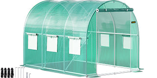 Walk-in Tunnel Greenhouse,Portable Plant Hot House w/ Galvanized Steel Hoops,3 Top Beams,4 Diagonal Poles,2 Zippered Doors