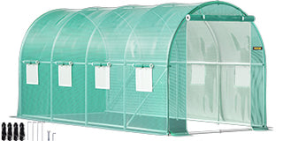 Walk-in Tunnel Greenhouse,Portable Plant Hot House w/ Galvanized Steel Hoops,3 Top Beams,4 Diagonal Poles,2 Zippered Doors