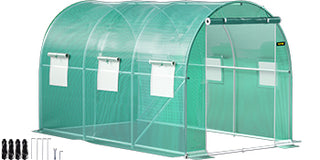 Walk-in Tunnel Greenhouse,Portable Plant Hot House w/ Galvanized Steel Hoops,3 Top Beams,4 Diagonal Poles,2 Zippered Doors