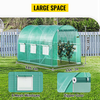 Walk-in Tunnel Greenhouse,Portable Plant Hot House w/ Galvanized Steel Hoops,3 Top Beams,4 Diagonal Poles,2 Zippered Doors