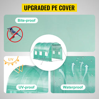 Walk-in Tunnel Greenhouse,Portable Plant Hot House w/ Galvanized Steel Hoops,3 Top Beams,4 Diagonal Poles,2 Zippered Doors