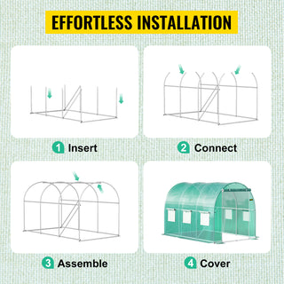 Walk-in Tunnel Greenhouse,Portable Plant Hot House w/ Galvanized Steel Hoops,3 Top Beams,4 Diagonal Poles,2 Zippered Doors