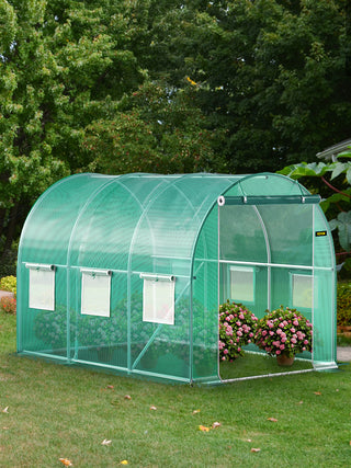 Walk-in Tunnel Greenhouse,Portable Plant Hot House w/ Galvanized Steel Hoops,3 Top Beams,4 Diagonal Poles,2 Zippered Doors