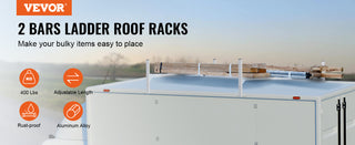 Van Roof Ladder Rack 2 Bars Aluminum Alloy Van Roof Ladder Racks W/400LBS Adjustable Length 51.2"- 81.1" for Cargo/Trailer