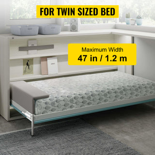 Murphy Wall Bed Hardware Kit Spring Mechanism Horizontal Stainless queen Size With 2 Steady Bed Legs Quick Set Up White