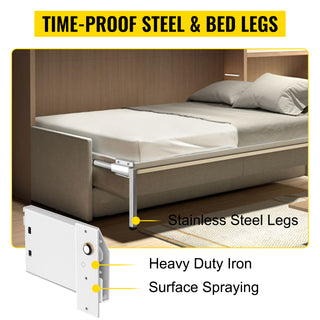 Murphy Wall Bed Hardware Kit Spring Mechanism Horizontal Stainless queen Size With 2 Steady Bed Legs Quick Set Up White