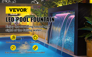 Pool Fountain Swimming Pool Waterfall LED Strip Light Waterfall Spillway Stainless Steel Outdoor Garden Waterfall Fountain