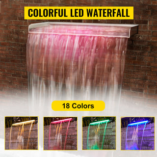 Pool Fountain Swimming Pool Waterfall LED Strip Light Waterfall Spillway Stainless Steel Outdoor Garden Waterfall Fountain