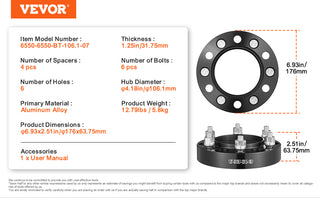 4 PCS 1.25" 6"x5" Wheel Adapters 106.1 mm Bore Hubcentric M12 x1.5 Studs Spacers Fit for 1979-2023 Toyota and Lexus