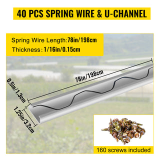 Spring Wire and Lock Channel 6.56ft Spring Wire&Aluminum Alloy Channel for Greenhouse Plastic Film/Shade Cloth Attachment